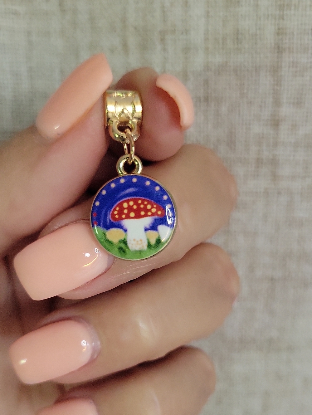 Handpainted enamel FAIRYCORE mushroom round pendant